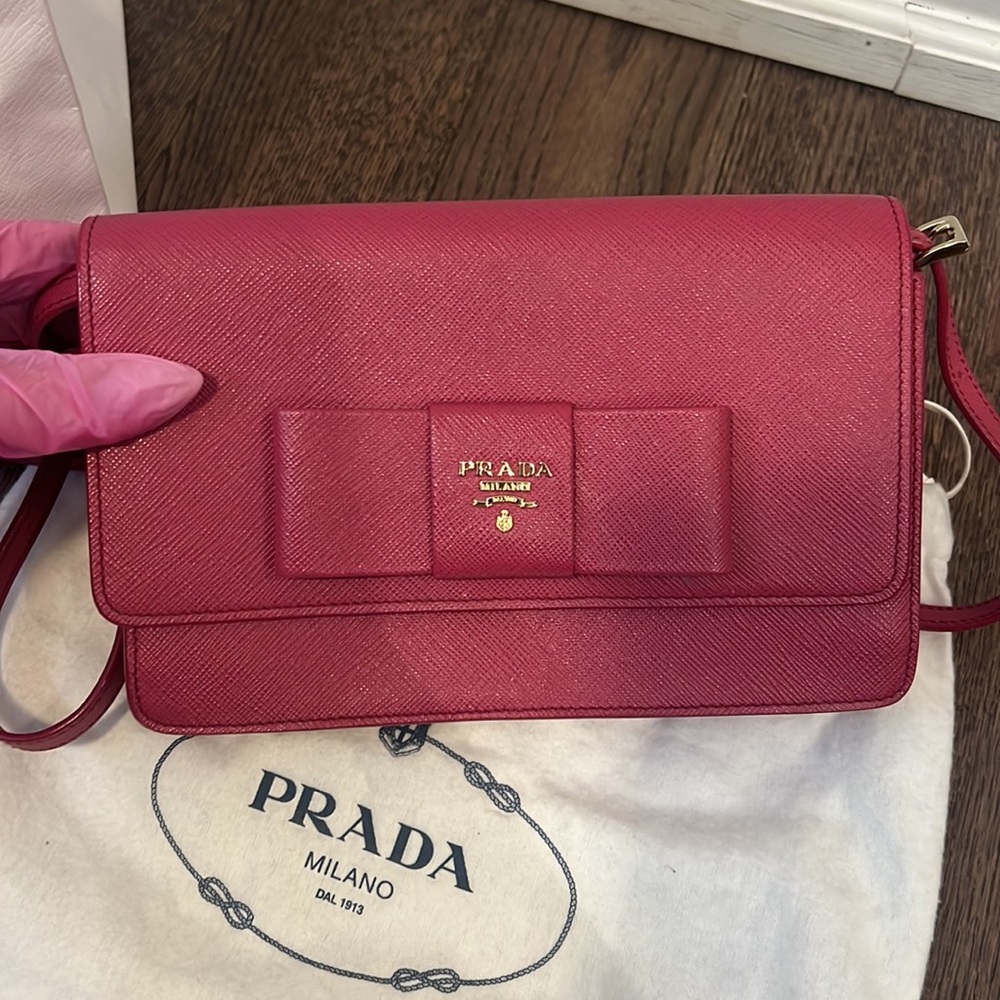 Prada Fuxia Saffiano Lux Leather Bow bag